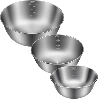 Immagine prodotto di Set di 3 ciotole da mescolare, diametro 24 cm / 19 cm / 16 cm, acciaio inossidabile 304, impilabili, per la cucina