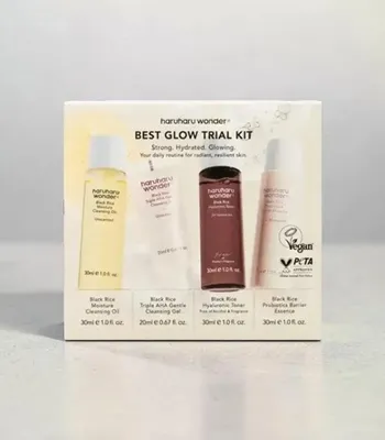 Obrázek produktu pro Haruharu Wonder - Best Glow Trial Kit - Cestovní sada péče o pleť - Olej 30ml + Čisticí gel 30ml + Tonikum 30ml + Esence 30ml