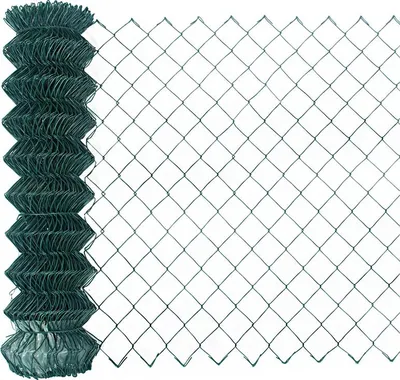 A roll of green chain-link fence on a white background.