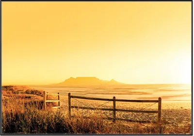 Produktbild von Wallario Wandbild Strand in Südafrika I - Himmel in orange, Größe: 70,30 x 100,30 cm, Poster mit schwarzem Aluminiumrahmen