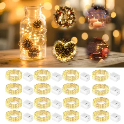 LED-Lichtsnoer, 2 m, 20 LEDs, 3 Modi, warmweiß, Kupferdraht