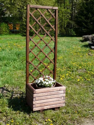 Produktbild von Massiver Pflanzkasten 60x40mm lasiert Mit Rankgitter Spalier Gesamthöhe 140 cm Blumenkasten 60 x 40 x 36 cm RK-1A