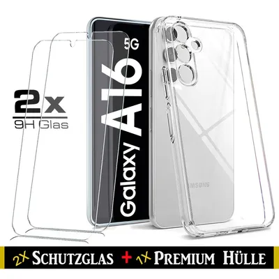 Produktbild von Für Samsung Galaxy A16 5G Silikon Transparent Hülle + 2X Panzerglas Echt Glas Display Schutzglas