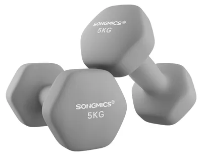Immagine prodotto di Set di manubri in neoprene – colore grigio – in ghisa – 2 pezzi da 5 kg – impugnatura ergonomica