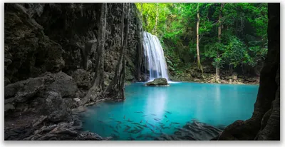Produktbild von Tulup Leinwand-Bilder 140x70 Wandbild Canvas Kunstdruck See Wasserfall Natur
