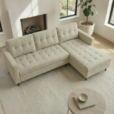 Produktbild von riess-ambiente Ecksofa STOCKHOLM 220cm beige Veloursstrickstoff Federkern 3-Sitzer mit Ottomane links und rechts platzierbar