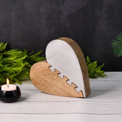 Produktbild von Marrakesch Herz Wohnzimmer Deko Aufsteller 16cm Groß aus Holz | Dekoobjekt Amour 1 als Love Tischdeko Fensterbankdeko Silber | Liebe