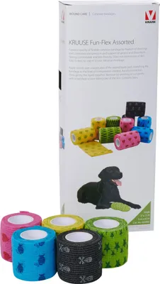 Produktbild von 10 Rollen - 5 cm x 4,5 m Kruuse Fun-Flex Pet Bandage - farblich sortiert