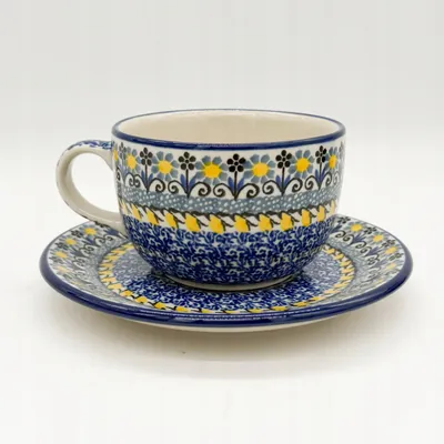 Produktbild von Tasse Handgefertigte Tasse mit Untertasse Bunzlauer Keramik 200 ml