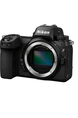 A studio shot of a black Nikon Z 6III mirrorless camera body, shown from a three-quarter angle.