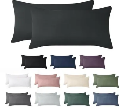 Productafbeelding van Ibenzoa® Kussenhoezen, set van 2, 40x80 cm – Katoen, antraciet, ademend, verborgen rits, machinewasbaar op 40°C