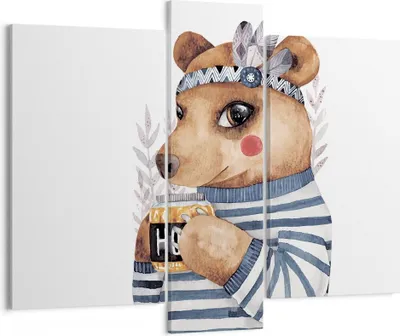 Produktbild von Bild auf Leinwand - Leinwandbild - 3 Teile - Anthropomorphisierung Bär Kinder - 95x80cm - Wand Bild - Wanddeko - Wandbilder - Leinwanddruck - Bilder - Wanddekoration - Leinwand bilder - CB95x80-4367