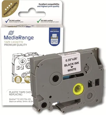 Produktbild von MediaRange Schriftbandka. Brother TZ-221/TZe-221 9mmx8m sw
