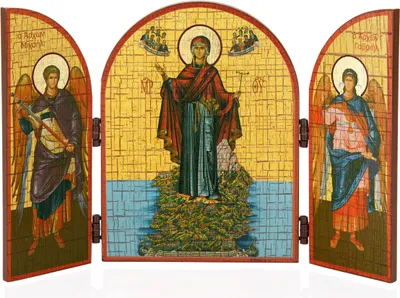 Produktbild von NKlaus Gottesmutter von Athos Ikone Triptychon Holz 25x16cm Christlich 13876