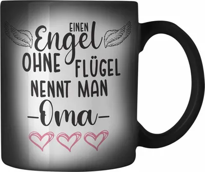 Produktbild von Trendation - Einen Engel Ohne Flügel Nennt Man Oma Farbwechsel Zauber-Tasse Geschenk Muttertag Spruch Großmutter (Schwarz)