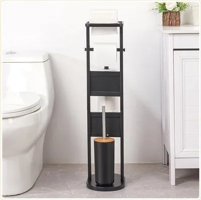 Image de Ensemble de toilettes sur pied en bambou avec support et tablette