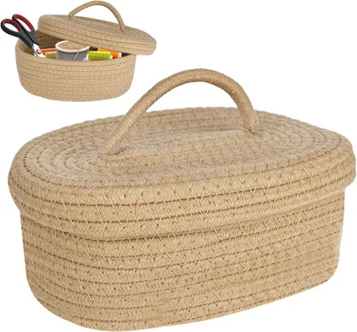 Imagen del producto de Cesta de almacenamiento con tapa, de algodón, de 23x15x10 cm, para el baño