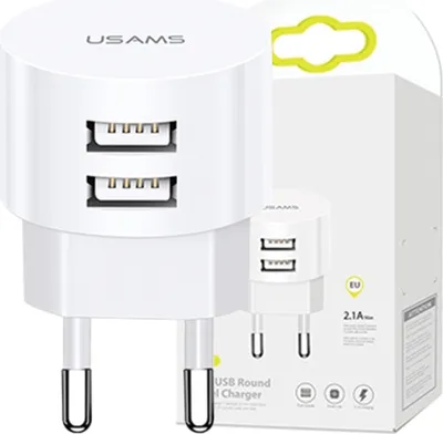 Obrázok produktu pre Usams Ład. Sieť. 2Xusb T20 2.1A Round (iba hlava) biela/biela Rýchle nabíjanie Cc80Tc01 (Us-Cc080)