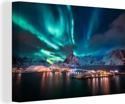 Produktbild von OneMillionCanvasses® - Leinwandbilder - 140x90 cm, Nordlicht auf den Lofoten, Norwegen, Wandbilder Kunstdruck Wanddekoration