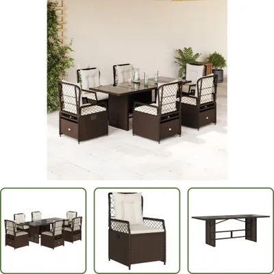 Image de The Living Store Ensemble de jardin 7 pièces avec coussins Marron Poly Rattan