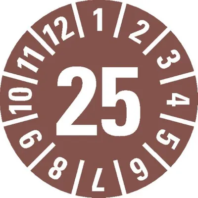 Produktbild von Dreifke® Prüfplakette 25, braun, Schachbrettfolie, selbstklebend, Ø 30mm, 18 ...