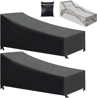 Produktbild von 2-teilige Gartenliegestuhl-Abdeckung, wasserdicht, winddicht, UV-beständig, 210D Oxford-Gewebe, Schwarz (210 x 75 x 80/40 cm)
