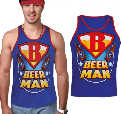 Image de Bierheld Carnaval Tanktop Chemise à bretelles Costume Accessoire Adulte Bleu Rouge, Taille : 52 - 54 (L) Couleur : Multicolore