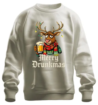 Produktbild von Merry Drunkmas Rentier Bier Weihnachten Lustig Geschenk Ugly Sweatshirt Pullover, Natur, 3XL
