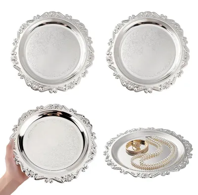 4 Vintage-Servierschalen, rund, Silber, 25 cm, Eisen
