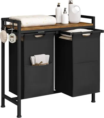 Produktbild von WOLTU Wäschekorb 2 Fächer, jedes 40 L, Metallrahmen, Oxford-Stoff-Wäschesack : Schwarz Farbe: Schwarz