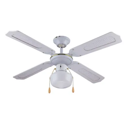 Obrázok produktu pre Biely stropný ventilátor so svetlom, 4 drevené lopatky, 105 cm Salig