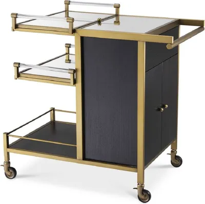 Produktbild von Casa Padrino Luxus Servierwagen Messingfarben / Schwarz 94,5 x 54 x H. 83,5 cm - Hotel Restaurant Gastronomie Trolley - Luxus Accessoires