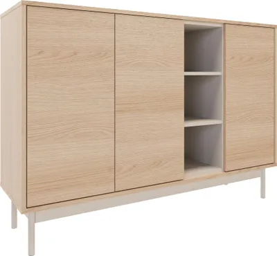 Immagine prodotto di Selsey Layen - Credenza a 3 ante con tre vani a giorno effetto rovere/grigio cashmere, 138 cm