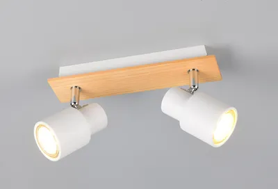 Produktbild von LED Deckenstrahler schwenkbare Lichtspots Deckenleuchte Weiß mit Holz, B: 31cm