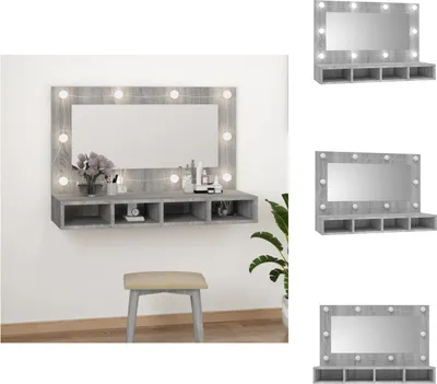 Produktbild von vidaXL Spiegelschrank mit LED Grau Sonoma 90x31,5x62 cm -  Badezimmerwaschtische