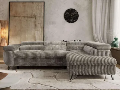 Produktbild von Couch mit Schlaffunktion L-form Ecksofa Wohnzimmersofa mit Einstellbare Kopfstützen - PABLO L - Cord - Grau - Rechts