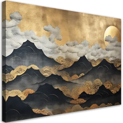 Produktbild von Leinwandbild Goldene Berglandschaft 60x40 Feeby Gelb bild für die wand bereit zum aufhängen