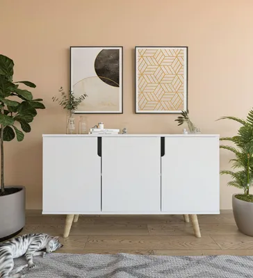 Obrázok produktu pre Skye Decor, kvalitný konzolový stolík, biely, 120 x 80 x 30 cm | 100 % melamínom potiahnutá drevotriesková doska, drevené nohy (20 cm) | Možnosť montáže na stenu, množstvo políc, škandinávsky dizajn.
