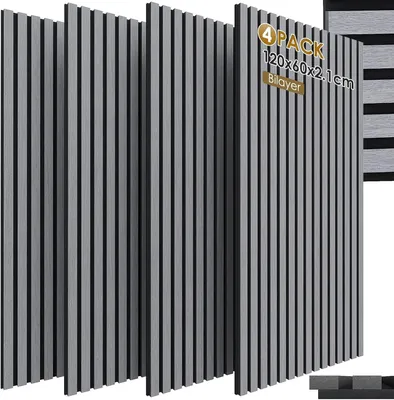 Immagine prodotto di Pannelli acustici in legno - Pannelli murali 3D - 120 x 60 x 2,1 cm - Rivestimento murale fonoassorbente - Set di 4 pannelli - Rovere grigio