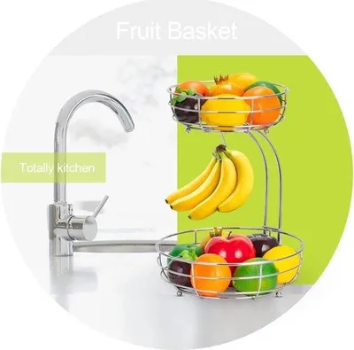 Produktbild von Famanu Obstschale mit Bananenhalter - 2-stufige Metallschale für die Küche