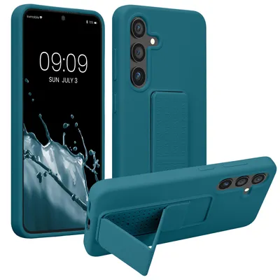 Produktbild von kwmobile Handyhülle für Samsung Galaxy S24 Hülle - TPU Silikon Case mit Fingerhalter und Stand - Schutzhülle Cover in Petrol matt