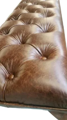 Image de Pouf, tabouret, Chesterfield, ottomane, pouf, repose-pieds, rembourré, tout en cuir, neuf