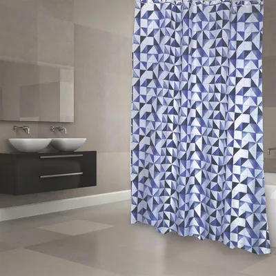 Produktbild von MSV Premium Anti-Schimmel Textil Duschvorhang - Anti-Bakteriell, waschbar, 100% wasserdicht, mit 12 Duschvorhangringen - Polyester, „Calula“ Blau, Weiß 180x200cm –  Spain