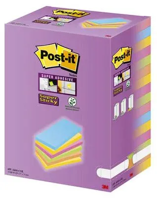 Immagine prodotto di Post-it 655-16SS-COL Post-it Sticky Notes Super Sticky Notes, 127 x 76 mm, Tower
