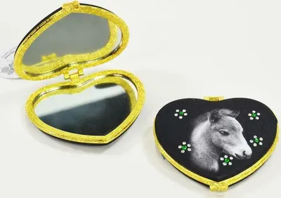 Produktbild von Schminkspiegel Pferd Reiten Herz Fohlen Taschenspiegel Glitzer Strass Mario MorenoHandspiegel Spiegel kosmetikspiegel Gold Designer