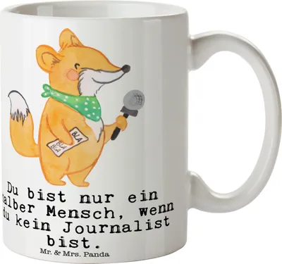 Produktbild von Mr. & Mrs. Panda Tasse Journalist Herz - Weiß - Geschenk, Spruch, Studium, Teetasse, Trinkbecher, Kaffeebecher, Kaffeetasse, Lustig, Becher, Ausbildung