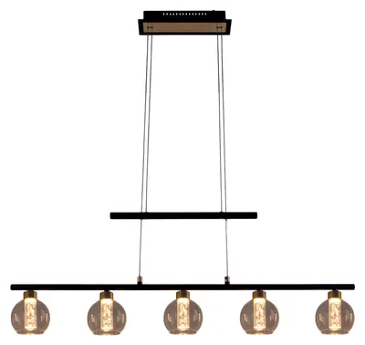 Produktbild von Pendelleuchte - LED Glas-Pendelleuchte "BRASS" schwarz, Hängelampe im Retro Style, ausMetall und Glas in schwarz, 150 cm hoch, Maße 90 x 10 cm, Inkl. LED – dimmbar