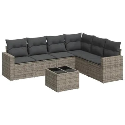 Produktbild von vidaXL 7-tlg. Garten-Sofagarnitur mit Kissen Grau Poly Rattan