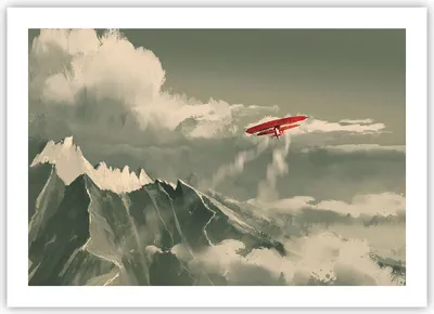 Produktbild von Poster - Poster ohne Rahmen - Rot Flugzeug Berge - 70x50 cm - Wand Bild - Wanddeko - Wandbilder - Kunstposter - Wandposter - Bilder - Kunstdruck - Wanddekoration - Wandbild - P2XAA70x50-4854