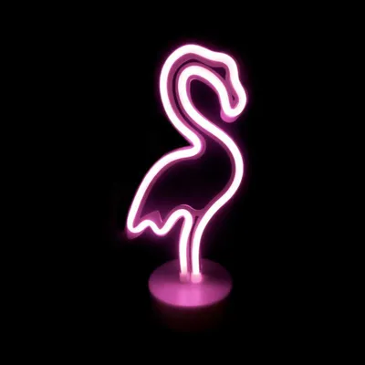 Produktbild von ACA FLAMINGO-Leuchte, 49 Neon-LEDs, batteriebetrieben (3xAA)/USB, pink, IP20, 16x10x28,5cm X04497314